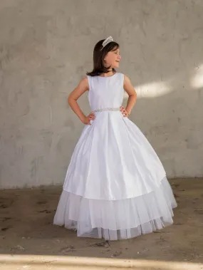 Girls Embroidered Waist Trim Pleated Layered Skirt Communion Dress 4-16