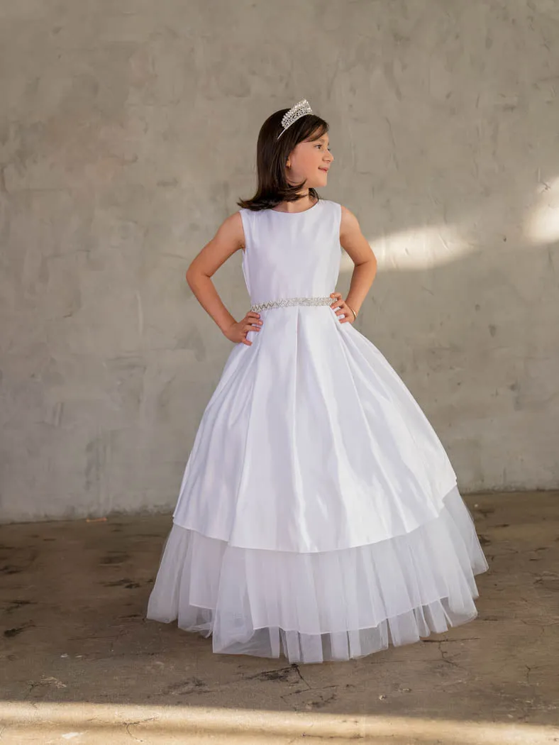 Girls Embroidered Waist Trim Pleated Layered Skirt Communion Dress 4-16