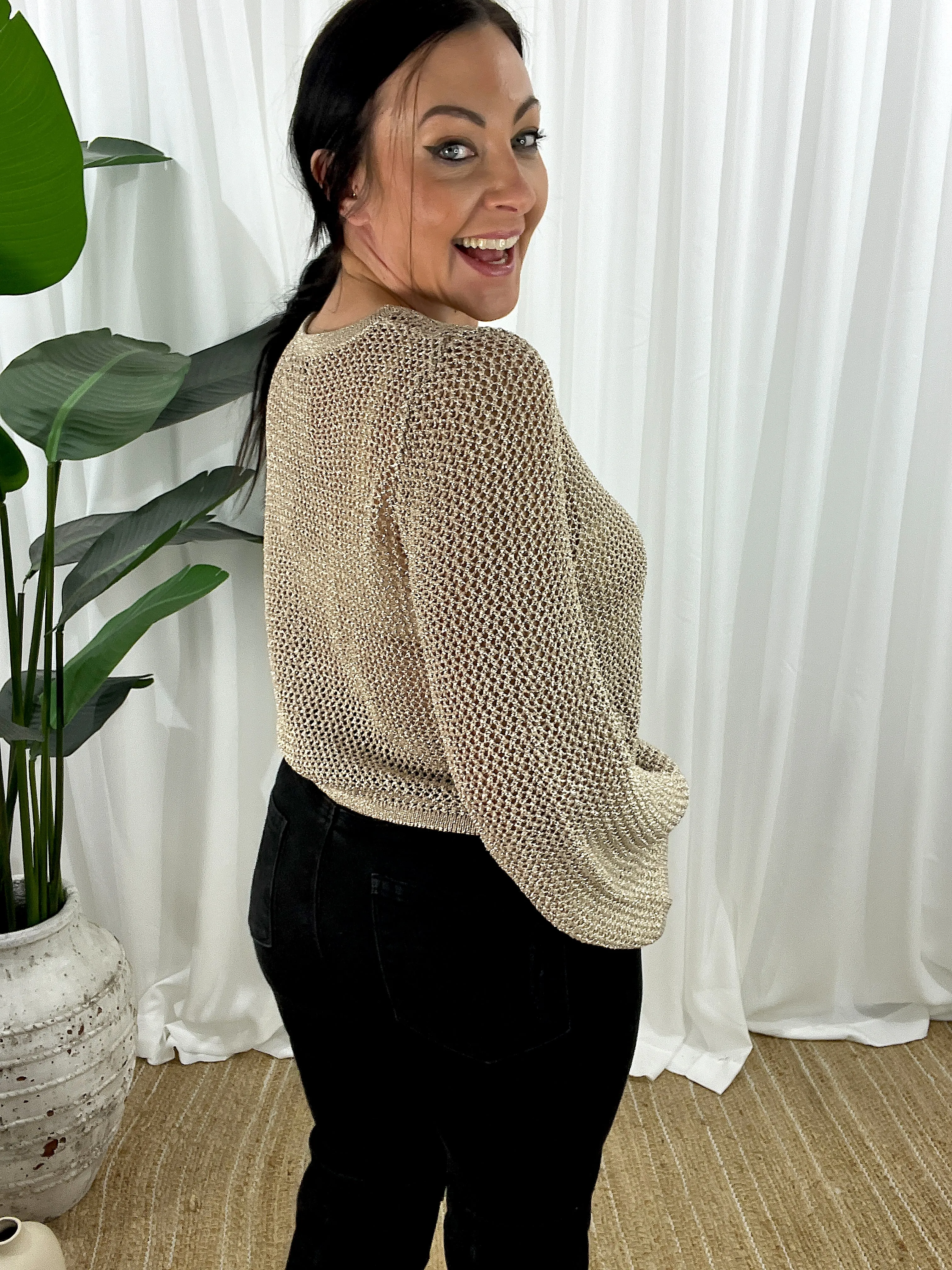 Glimmer Open Knit Crop  - Gold
