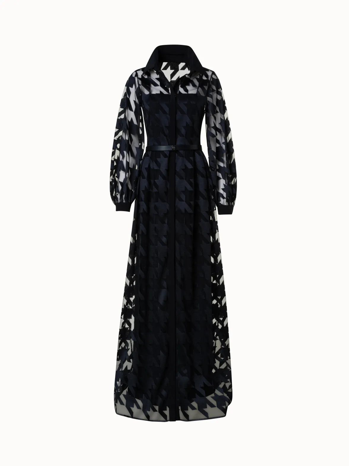 Houndstooth Embroidery on Tulle Gown