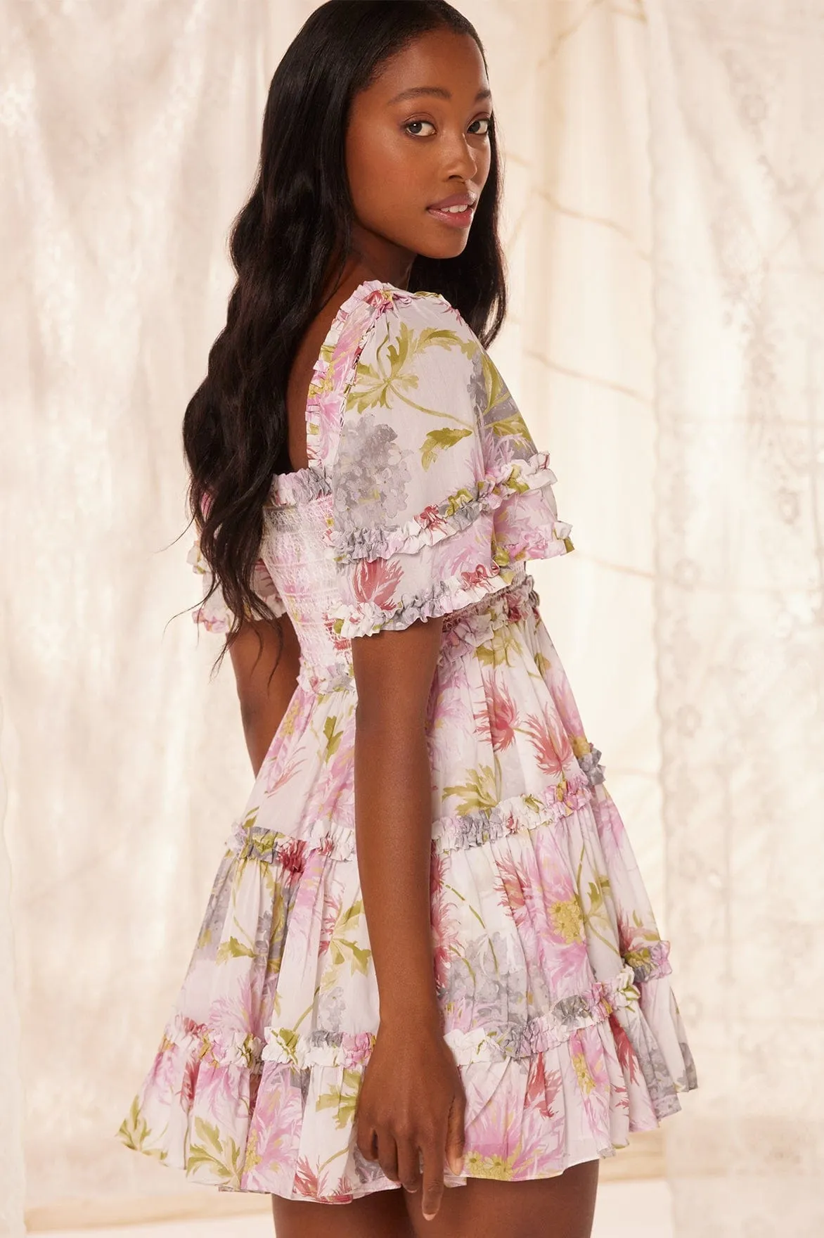 Hummingbird Chiffon Smocked Micro Mini Dress