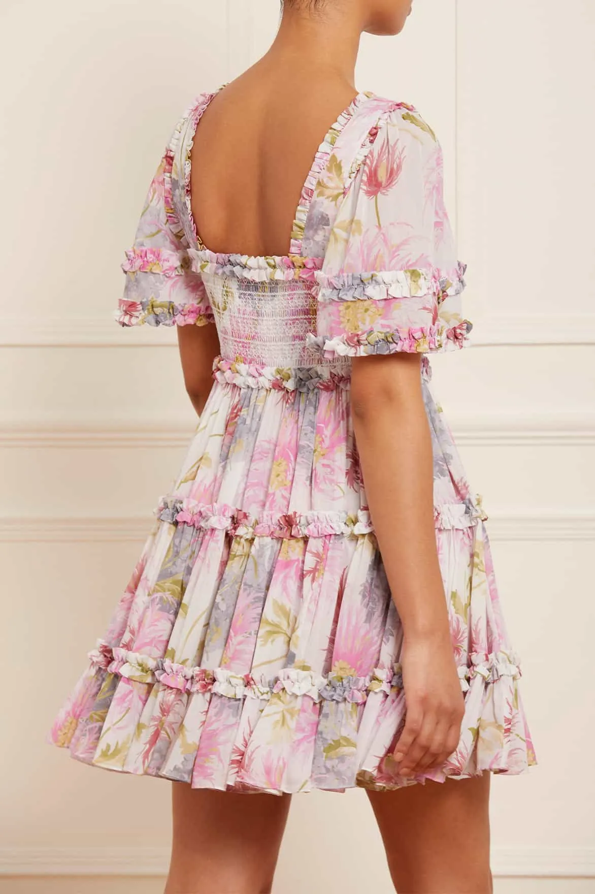 Hummingbird Chiffon Smocked Micro Mini Dress