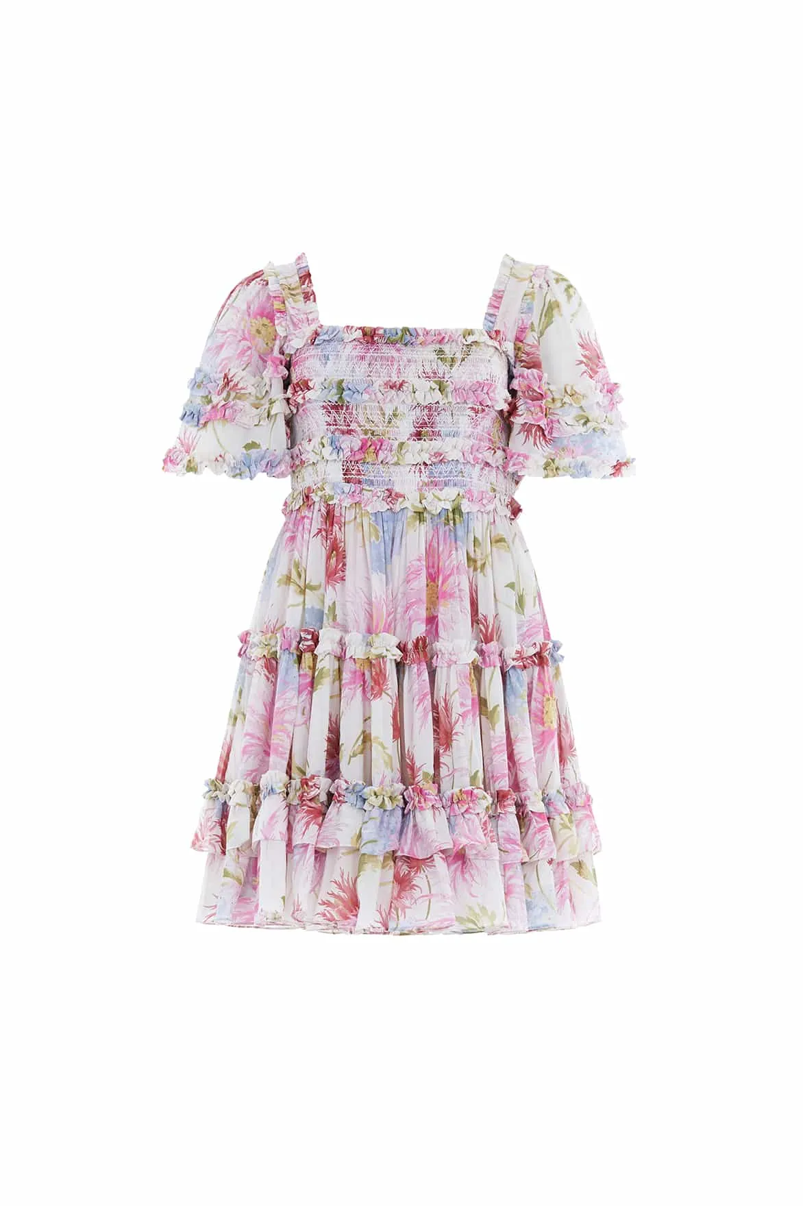 Hummingbird Chiffon Smocked Micro Mini Dress