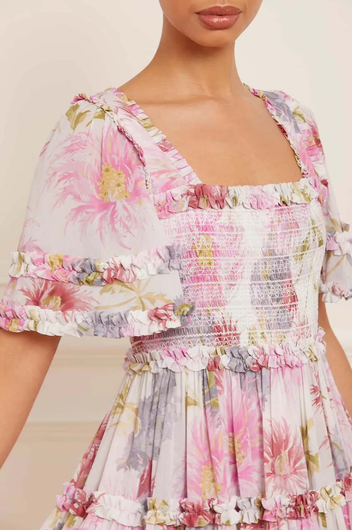 Hummingbird Chiffon Smocked Micro Mini Dress