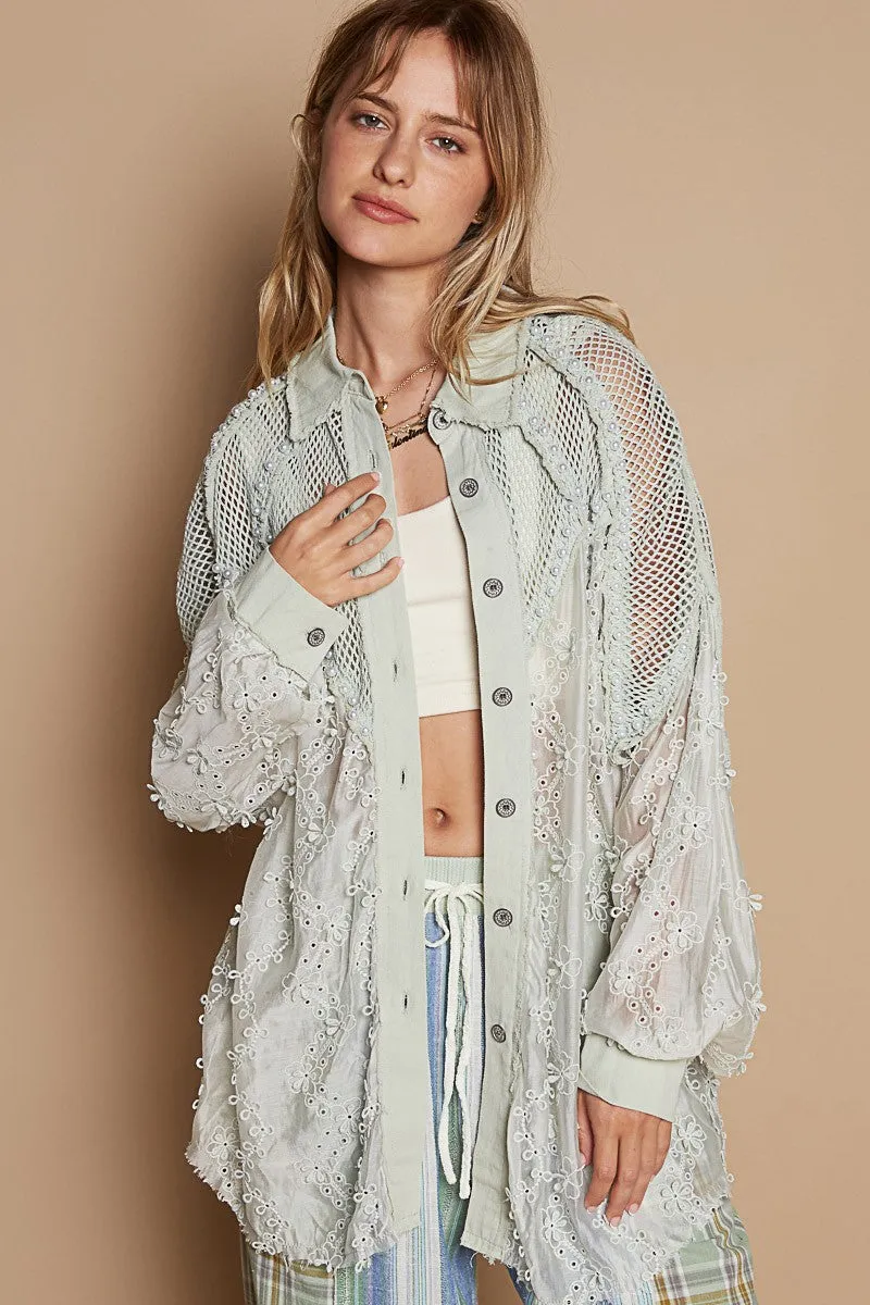 ***In My Victorian Era Crochet Lace Shacket By POL- 5 Colors SAMPLE