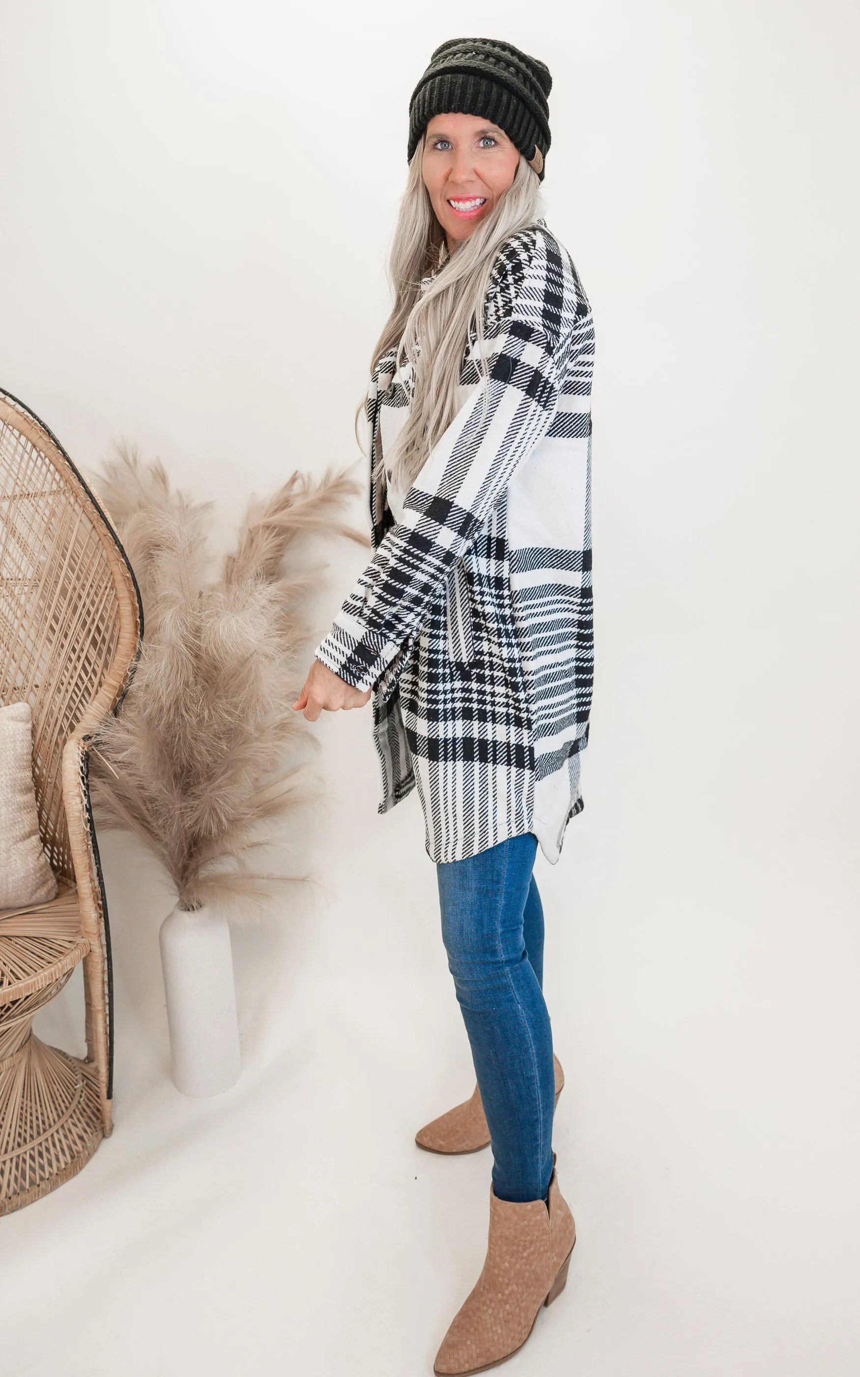 Ink Plaid Long Shacket - Final Sale
