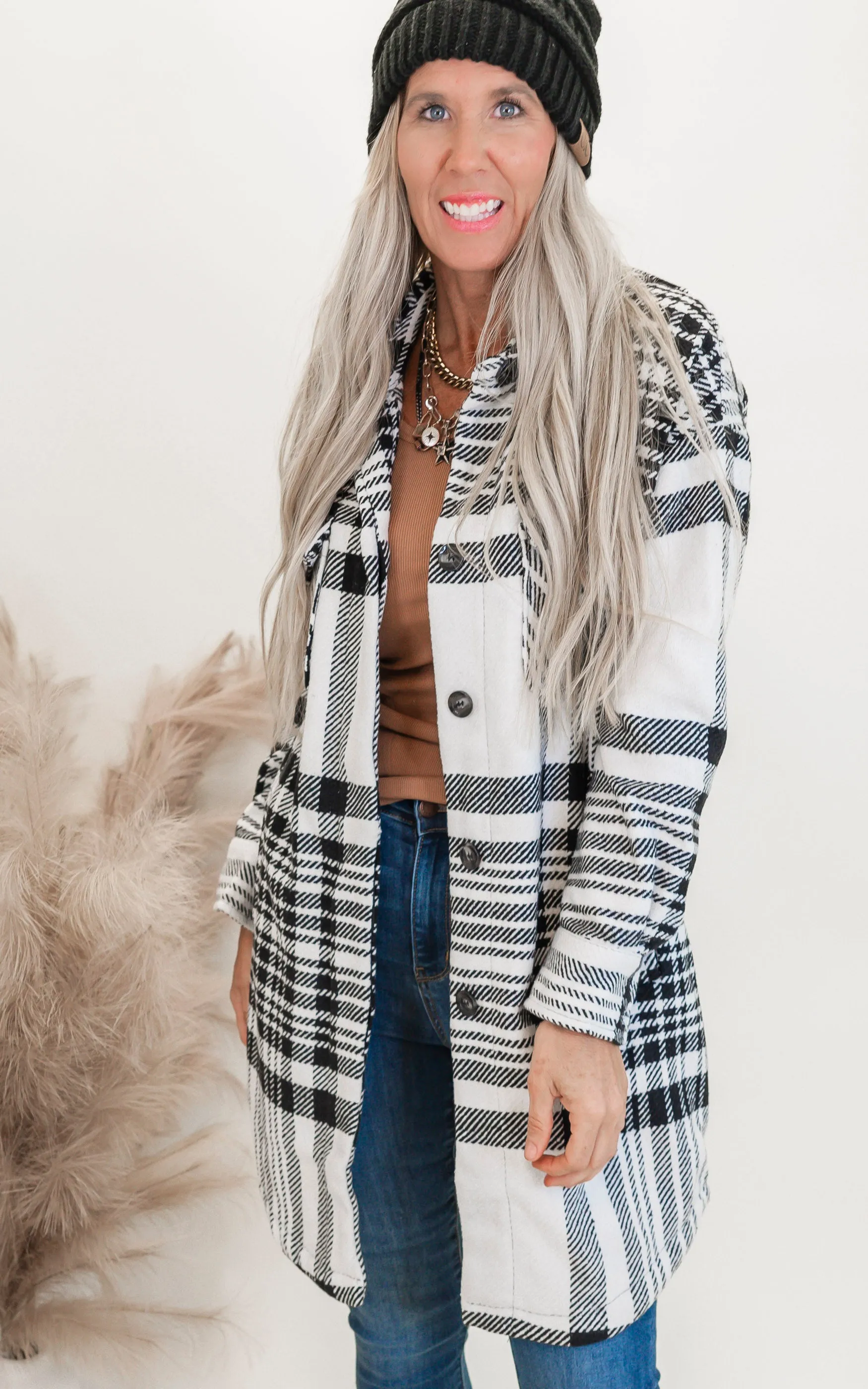 Ink Plaid Long Shacket - Final Sale