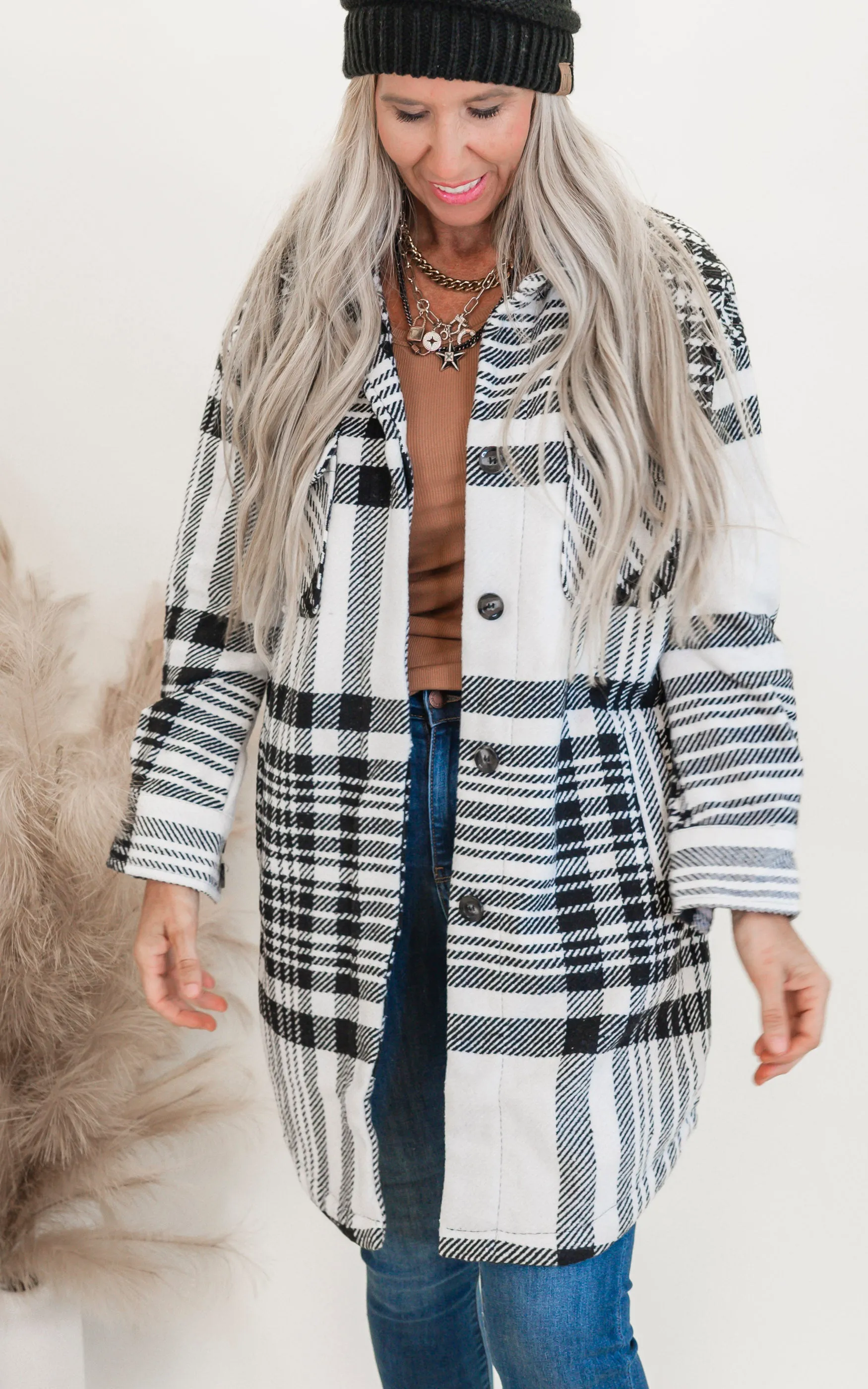 Ink Plaid Long Shacket - Final Sale