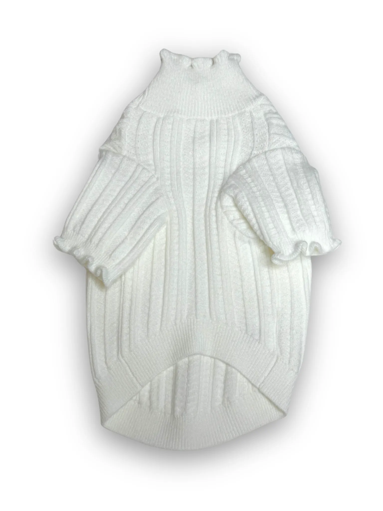 Knitted High Neck Dog Top with Ruffled Trim