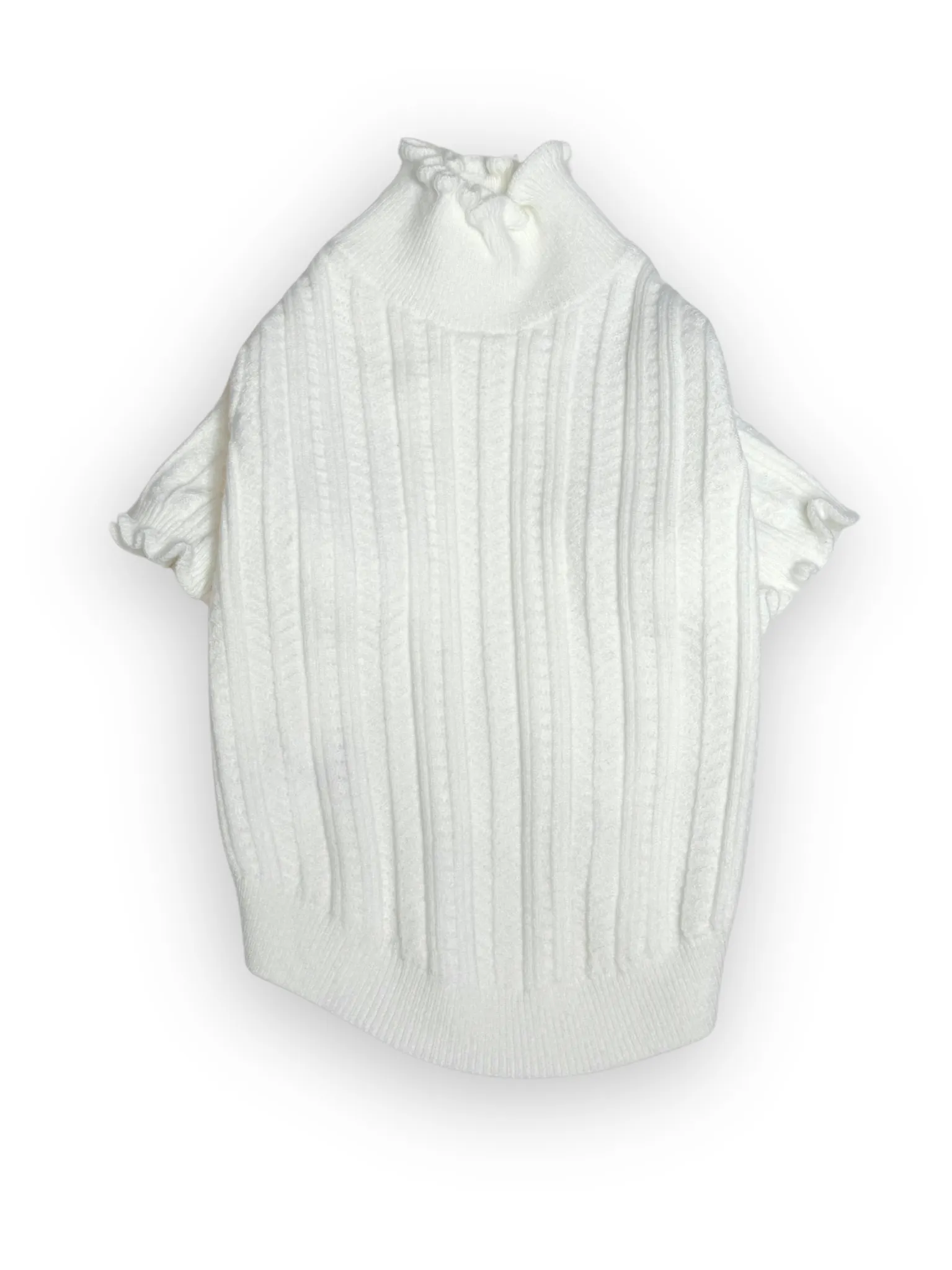 Knitted High Neck Dog Top with Ruffled Trim