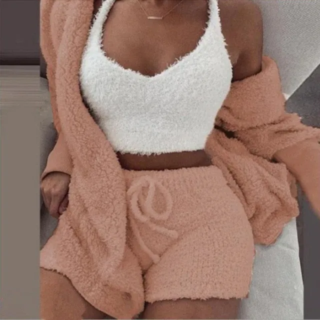 Ladies comfy cozy fleece 3 piece pyjama set