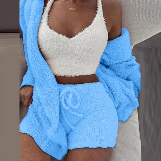 Ladies comfy cozy fleece 3 piece pyjama set