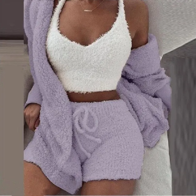 Ladies comfy cozy fleece 3 piece pyjama set