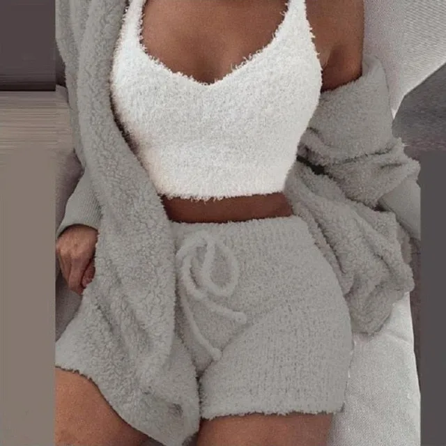 Ladies comfy cozy fleece 3 piece pyjama set