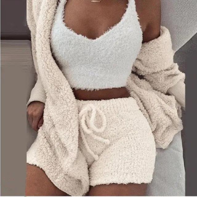 Ladies comfy cozy fleece 3 piece pyjama set