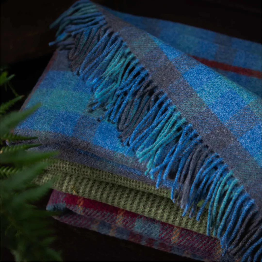 Large Blue Mix Irish Green and Foxy Check Throw