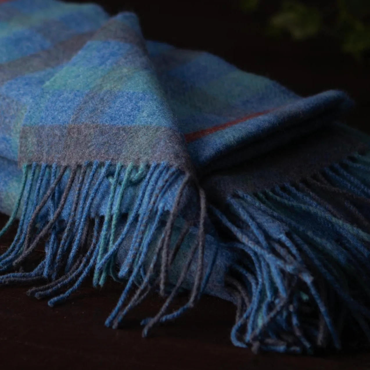 Large Blue Mix Irish Green and Foxy Check Throw