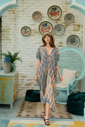 Madella Hand Dyed Kaftan Dress in Retro Blue
