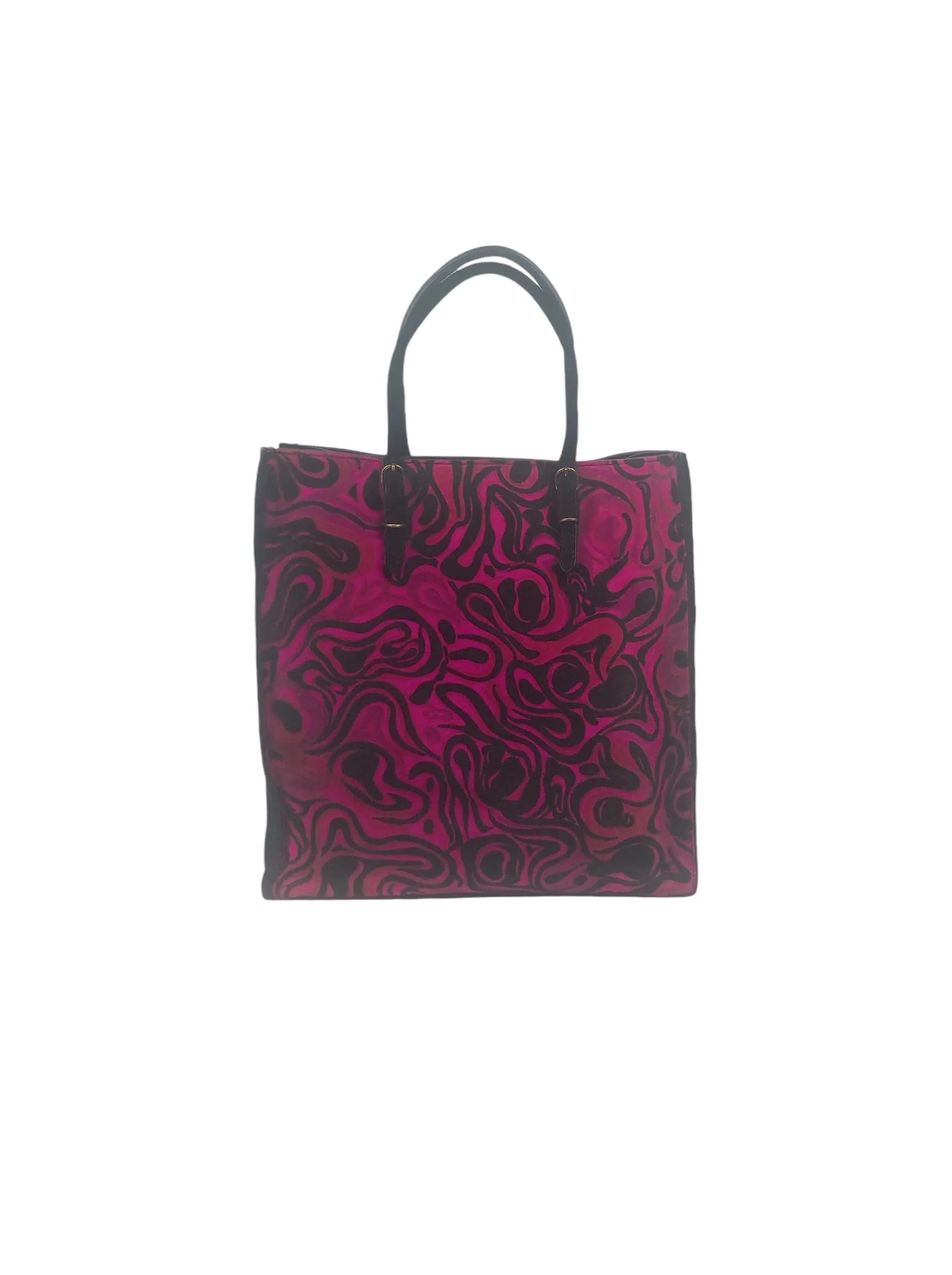 Magenta and Black Calf Hair and Suede Tote Bag