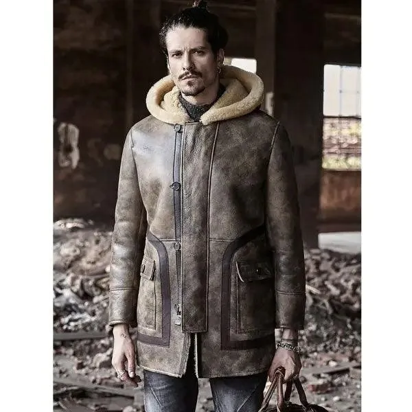 Men's Hooded Fur Coat Sheepskin Coat Long Leather Jacket Thick Men's Winter Coats