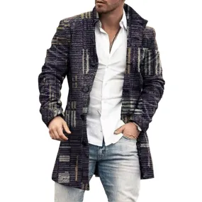 Men's Mid-Length Plaid Print Coat Casual Windbreaker 53625489L
