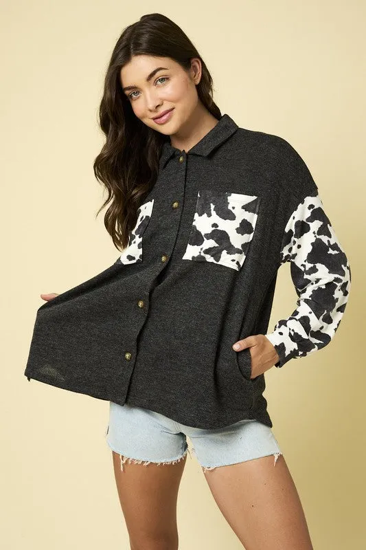 MIRANDA LONG SLEEVE CONTRAST ANIMAL PRINT SHACKET S-2XL