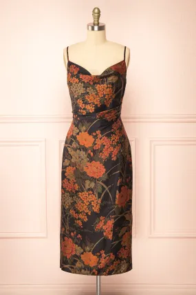 Myrtana | Cowl Neck Floral Satin Slip Dress