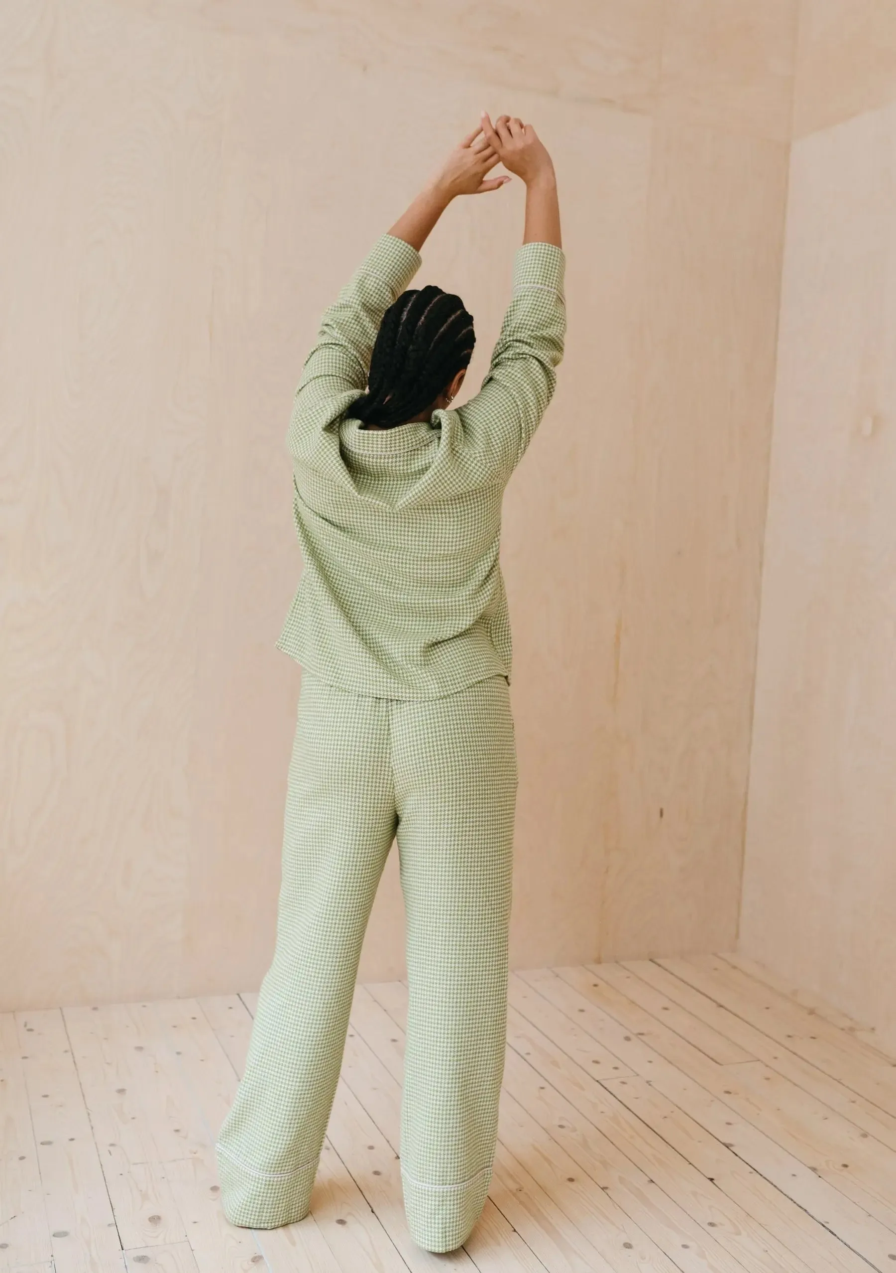 Olive Houndstooth Cotton Pyjama Trouser Set