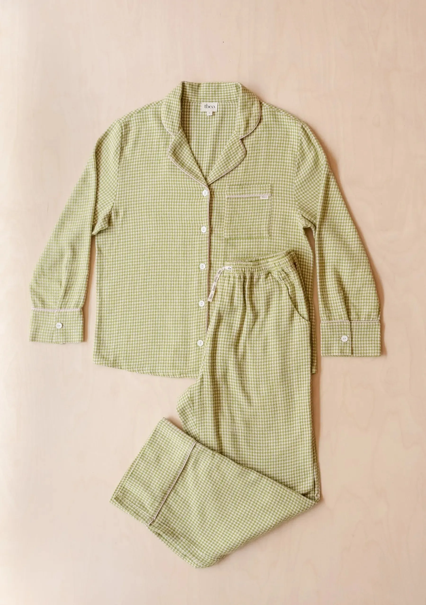 Olive Houndstooth Cotton Pyjama Trouser Set