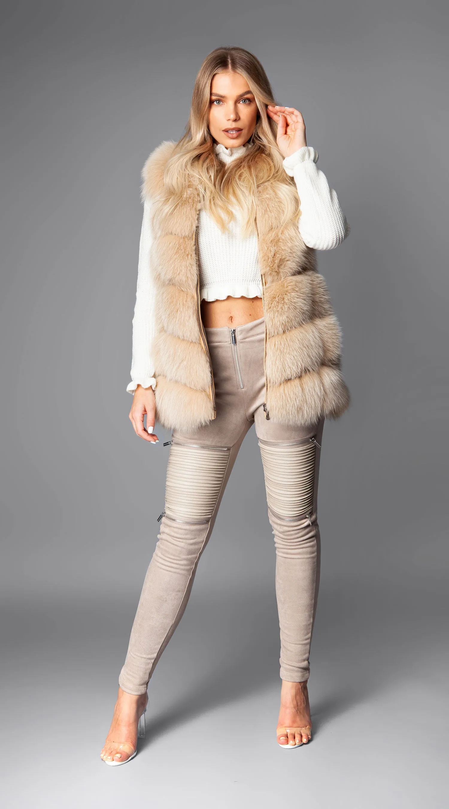 OUTLET Luxy Fox Fur Gilet - Vanilla