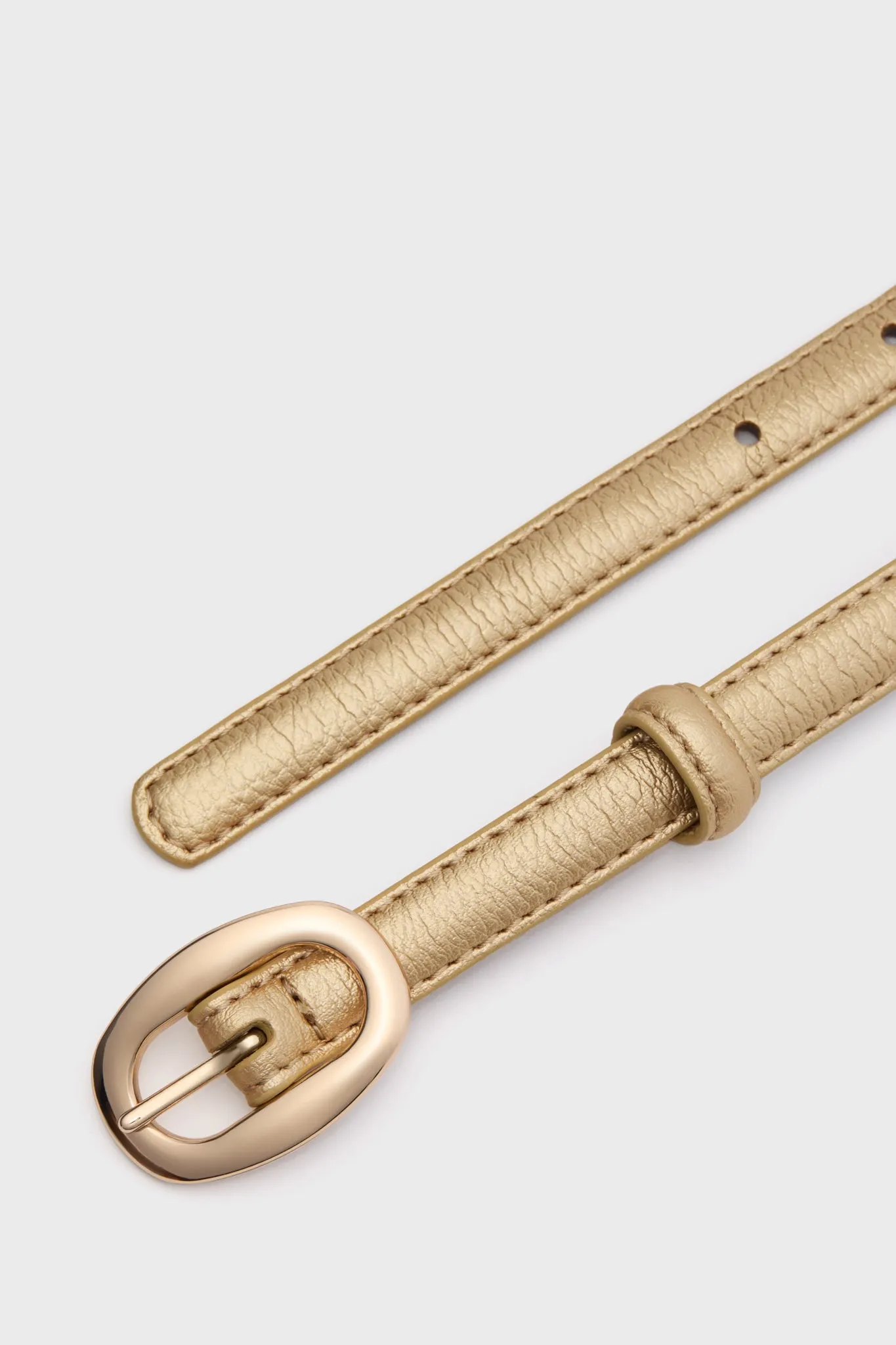 Pebbled Gold Oval Buckle Skinny Belt