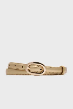 Pebbled Gold Oval Buckle Skinny Belt