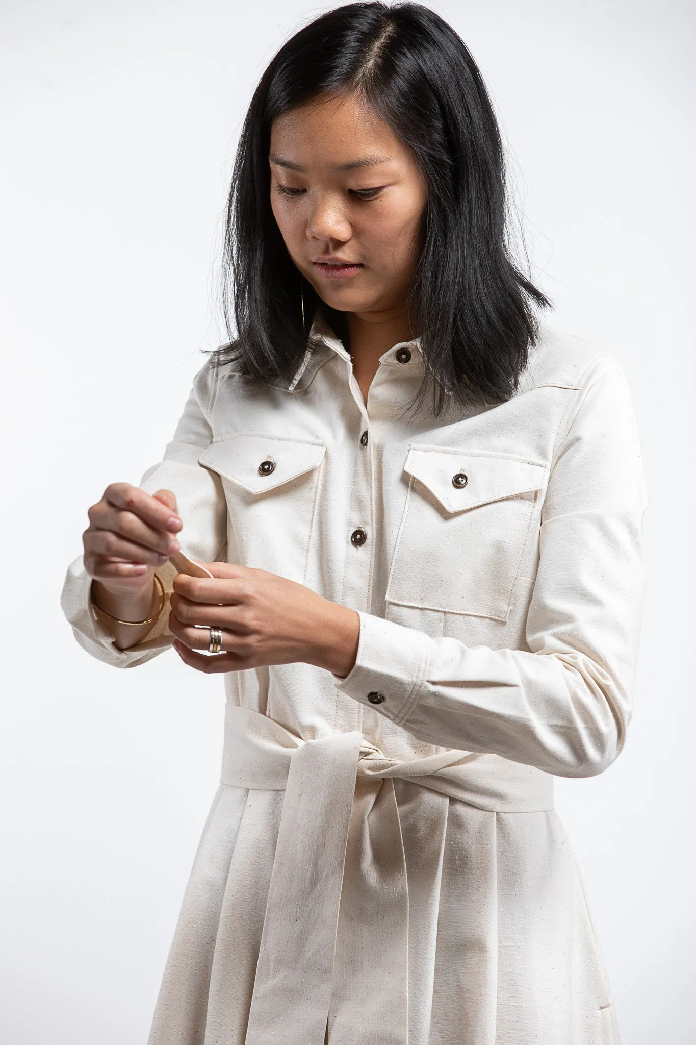 PTC WESTERN SHIRT DRESS - CREAM HERRINGBONE DENIM