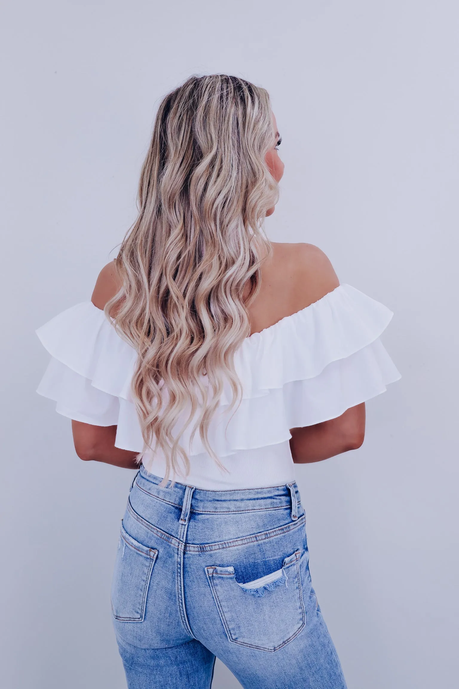 Radiant Ruffled Off Shoulder Bodysuit  - White