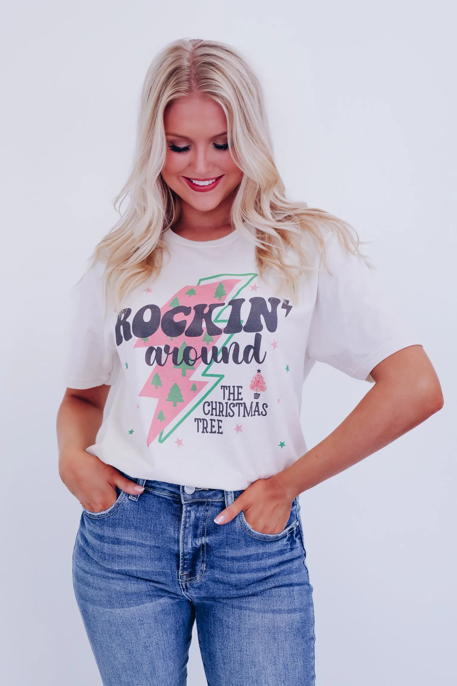 Rockin' Around The Christmas Tree Graphic Tee - Natural