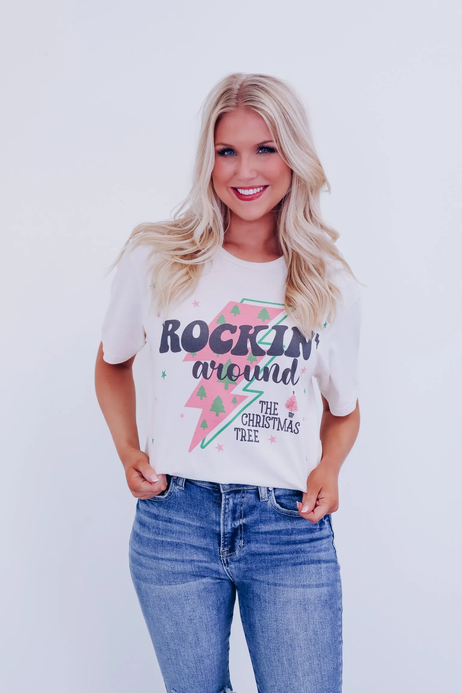 Rockin' Around The Christmas Tree Graphic Tee - Natural
