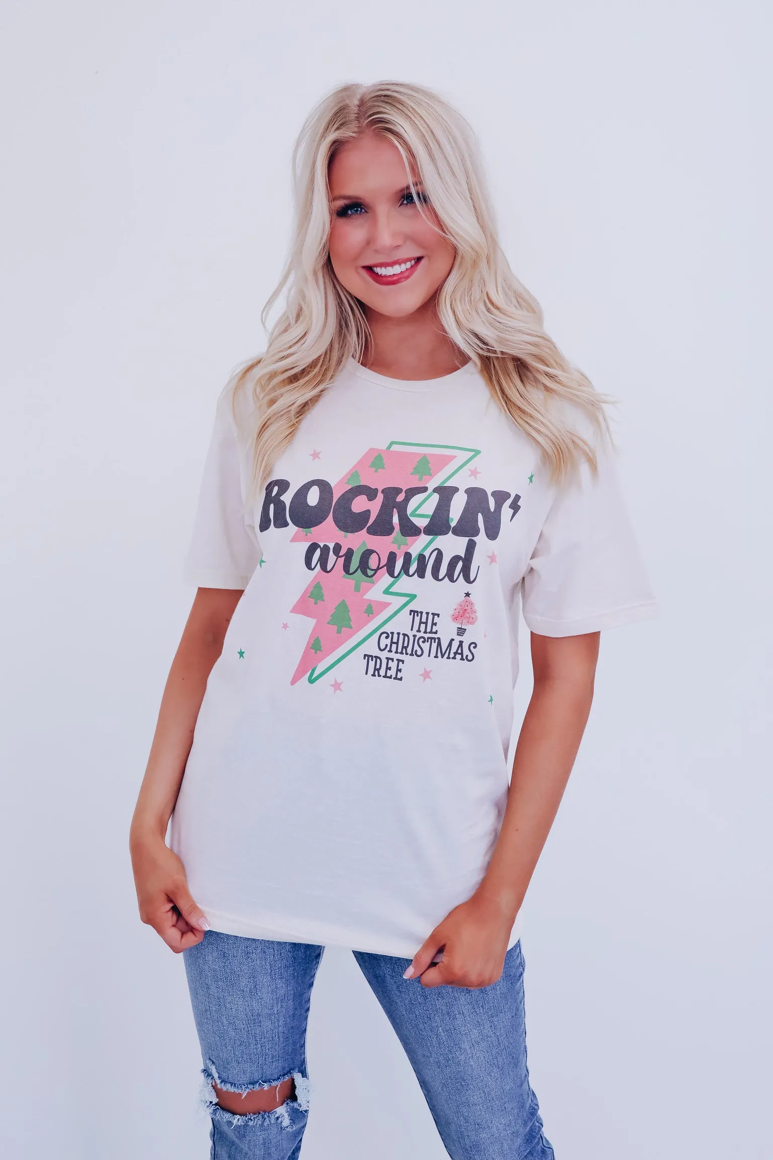 Rockin' Around The Christmas Tree Graphic Tee - Natural