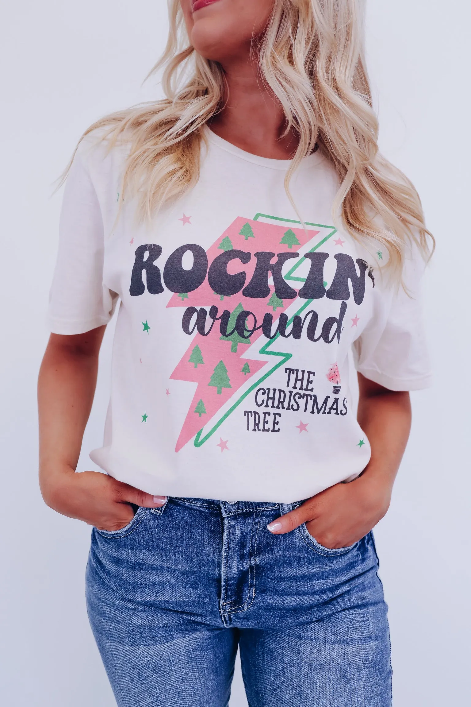 Rockin' Around The Christmas Tree Graphic Tee - Natural