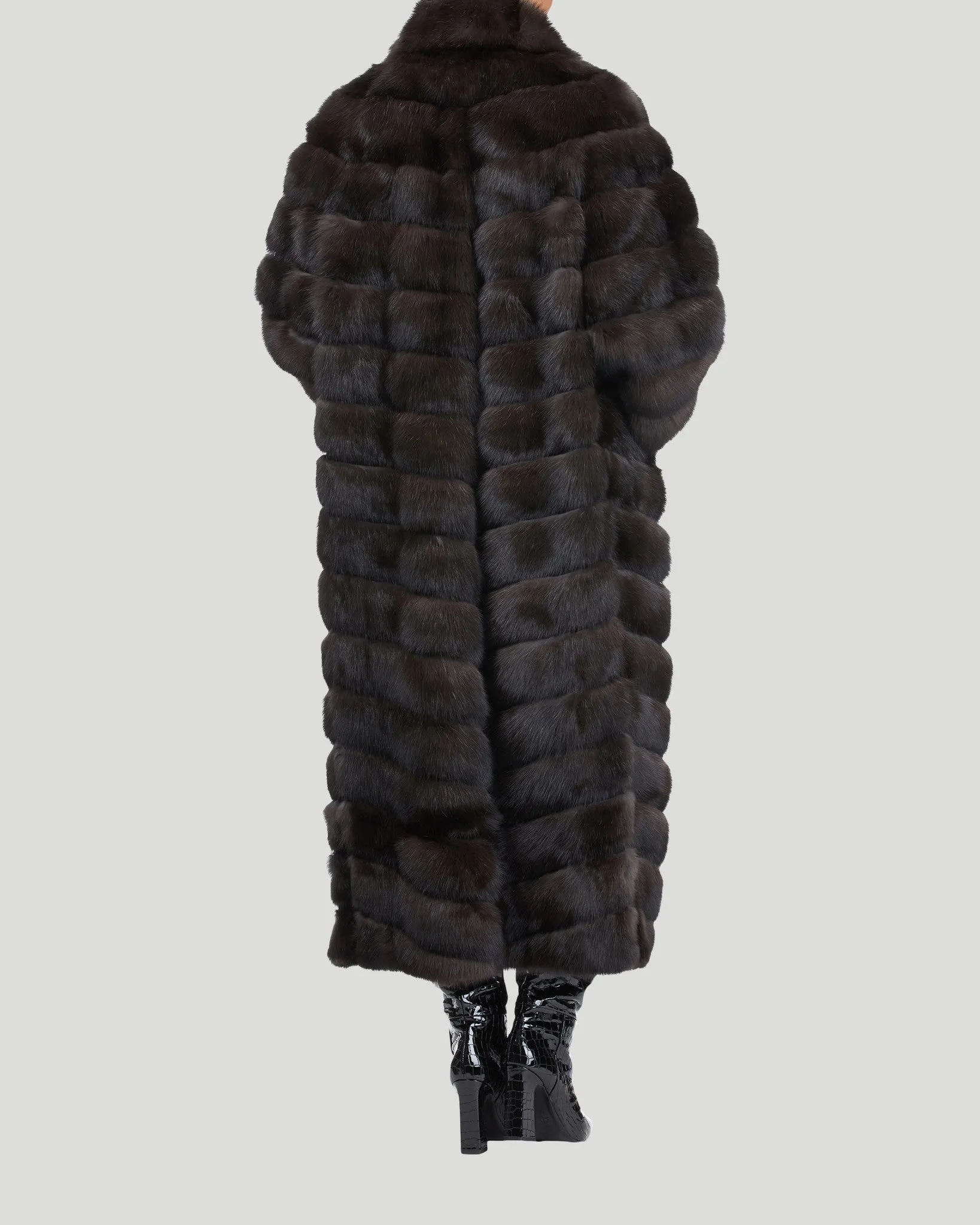 Russian Sable Chevron Coat with Leather Belt