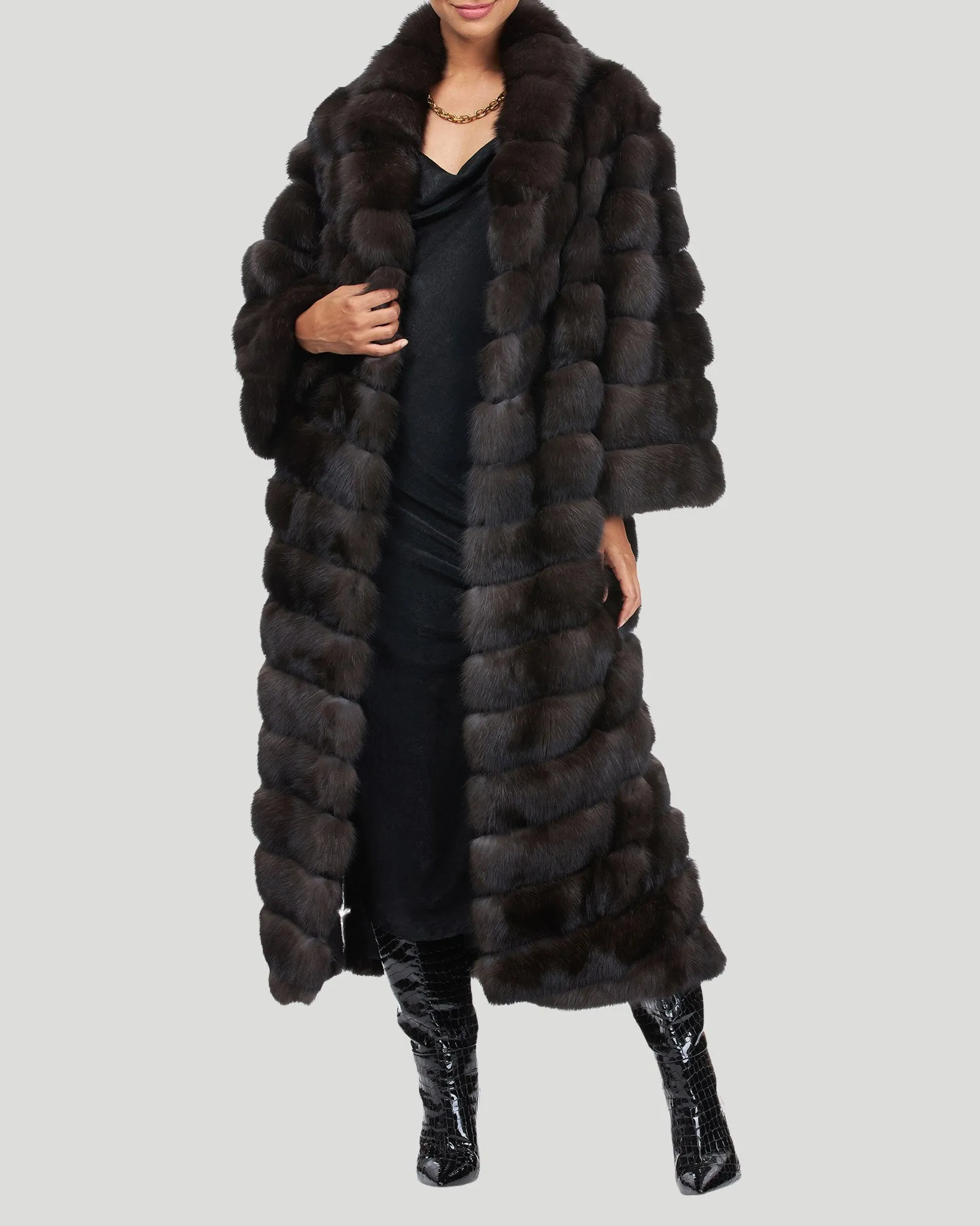 Russian Sable Chevron Coat with Leather Belt