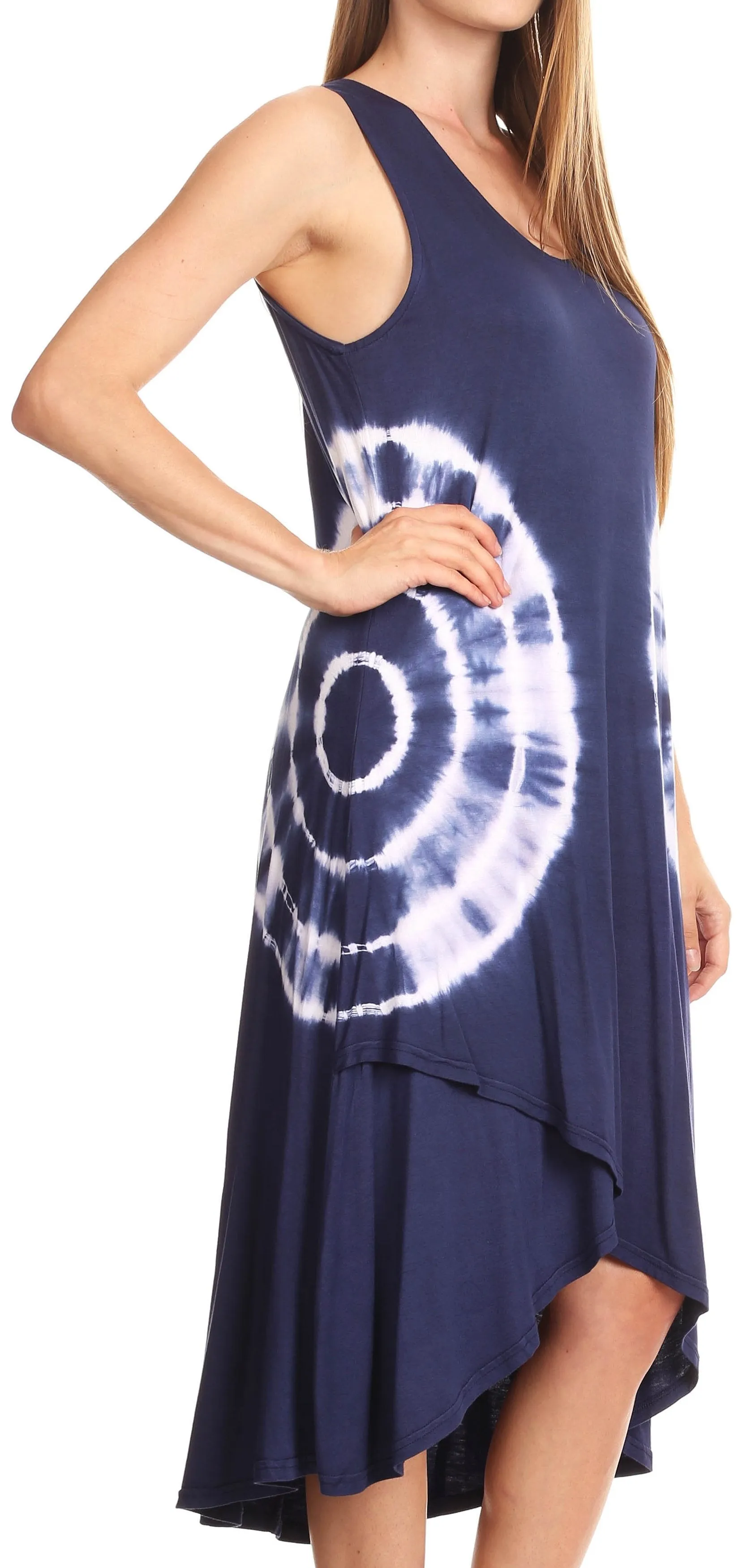 Sakkas Havva Knit Tie-dye Sleeveless Hi Low Dress with Scoop Neck