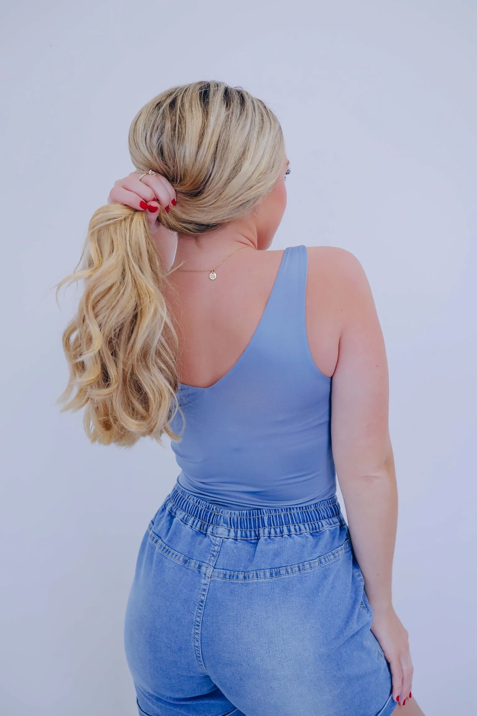Seamless V-Neck Bodysuit - Dusty Blue