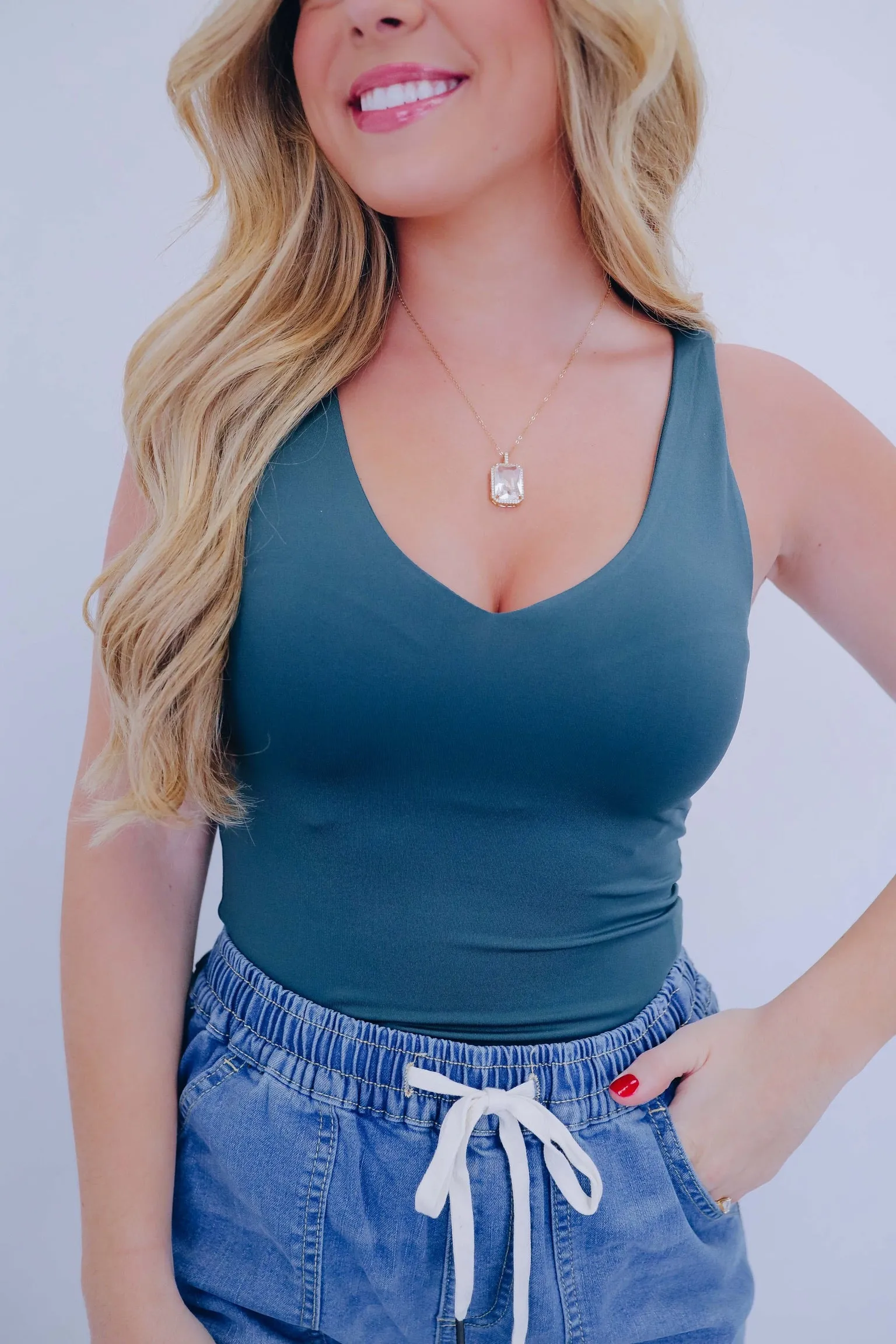 Seamless V-Neck Bodysuit - Teal