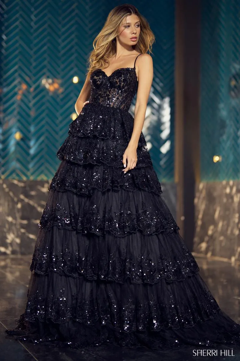 Sherri Hill Sequin Ruffle Ball Gown 55925