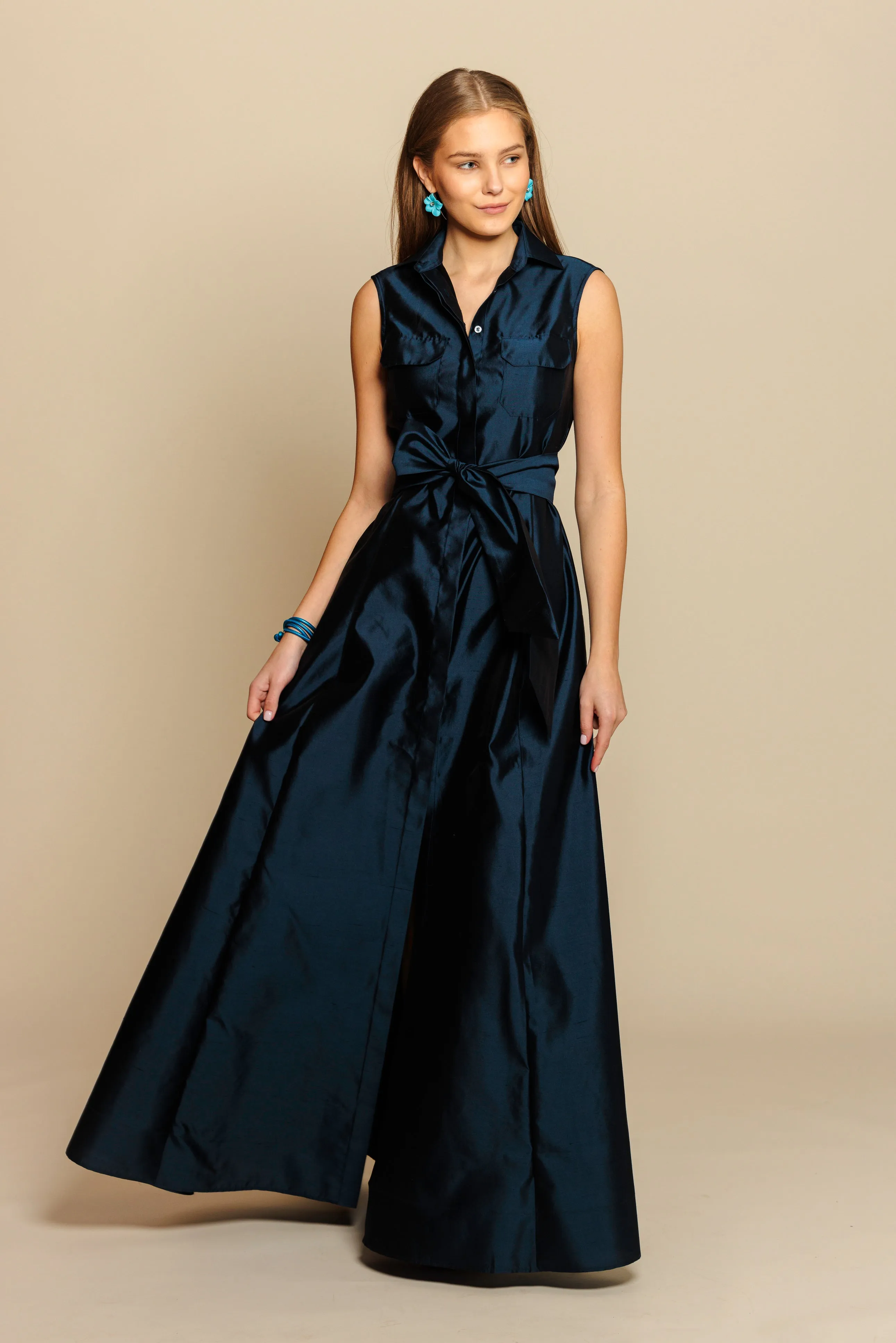 Shirtdress "KATE MAXI SAFARI" / Luxury Silk Shantung