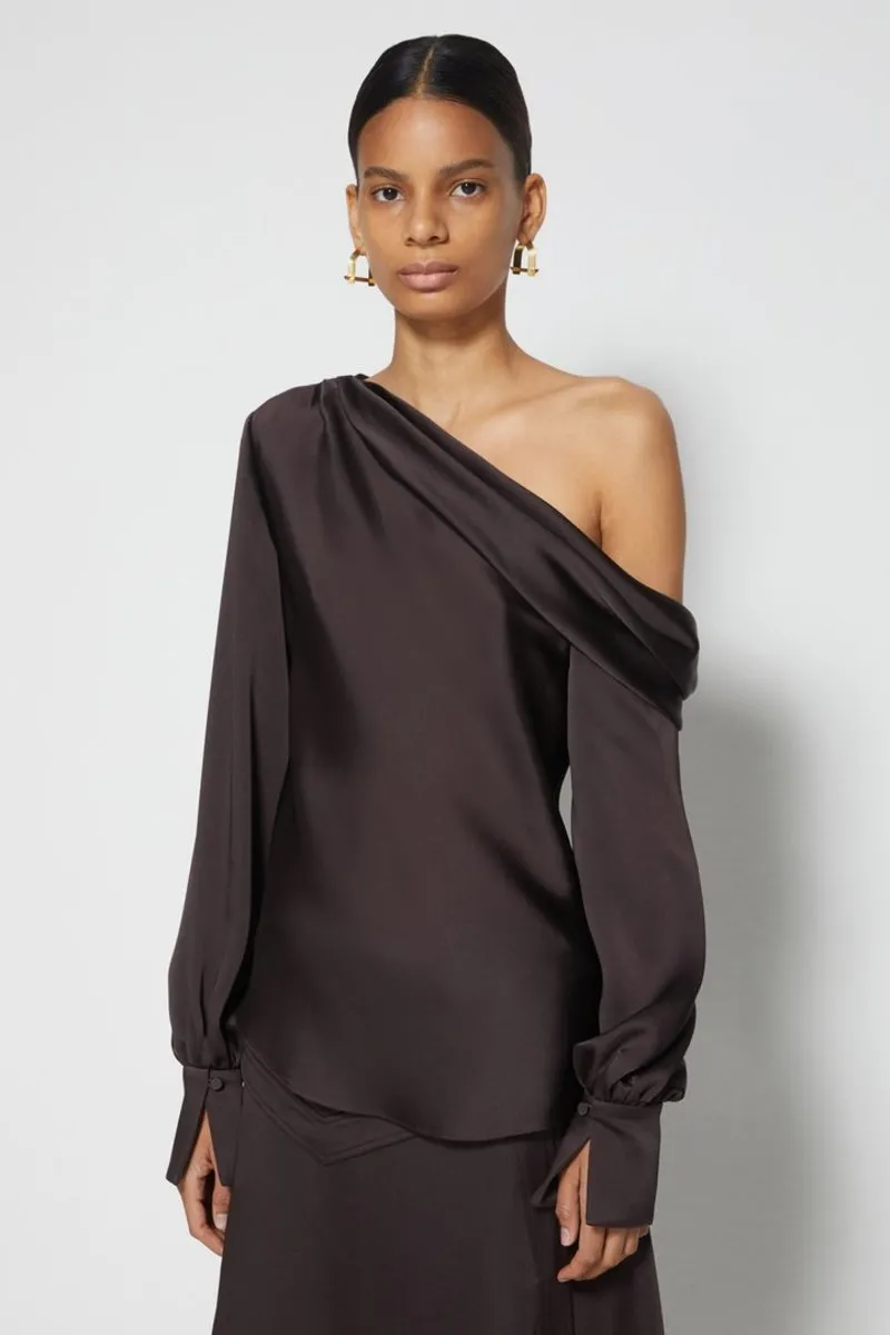 SIMKHAI - Alice One Shoulder Top in Chocolate