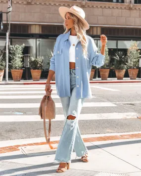 TastyHottie - Addyson Button Down Knit Shacket - Baby Blue