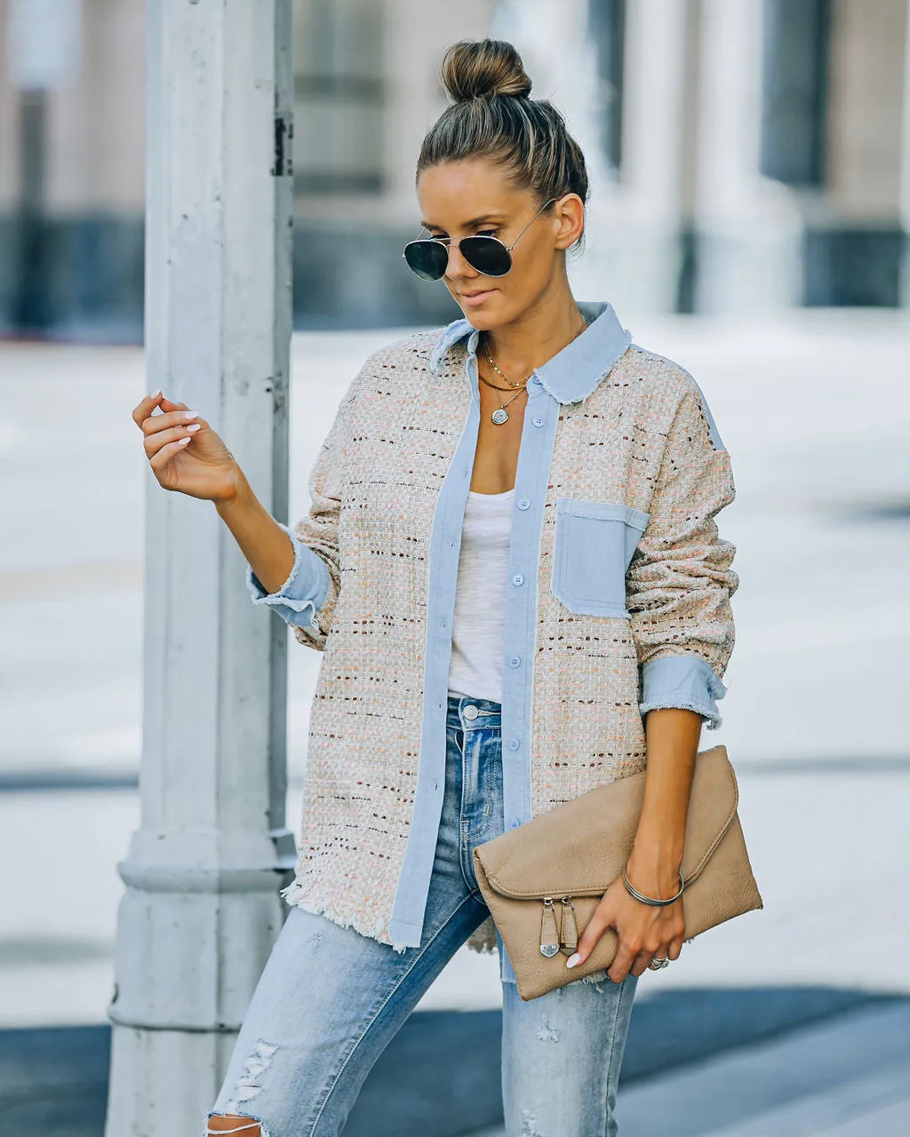TastyHottie - Garvin Tweed Button Down Shacket - Beige