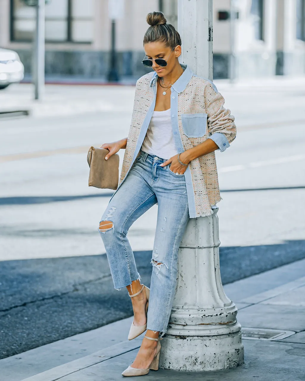 TastyHottie - Garvin Tweed Button Down Shacket - Beige