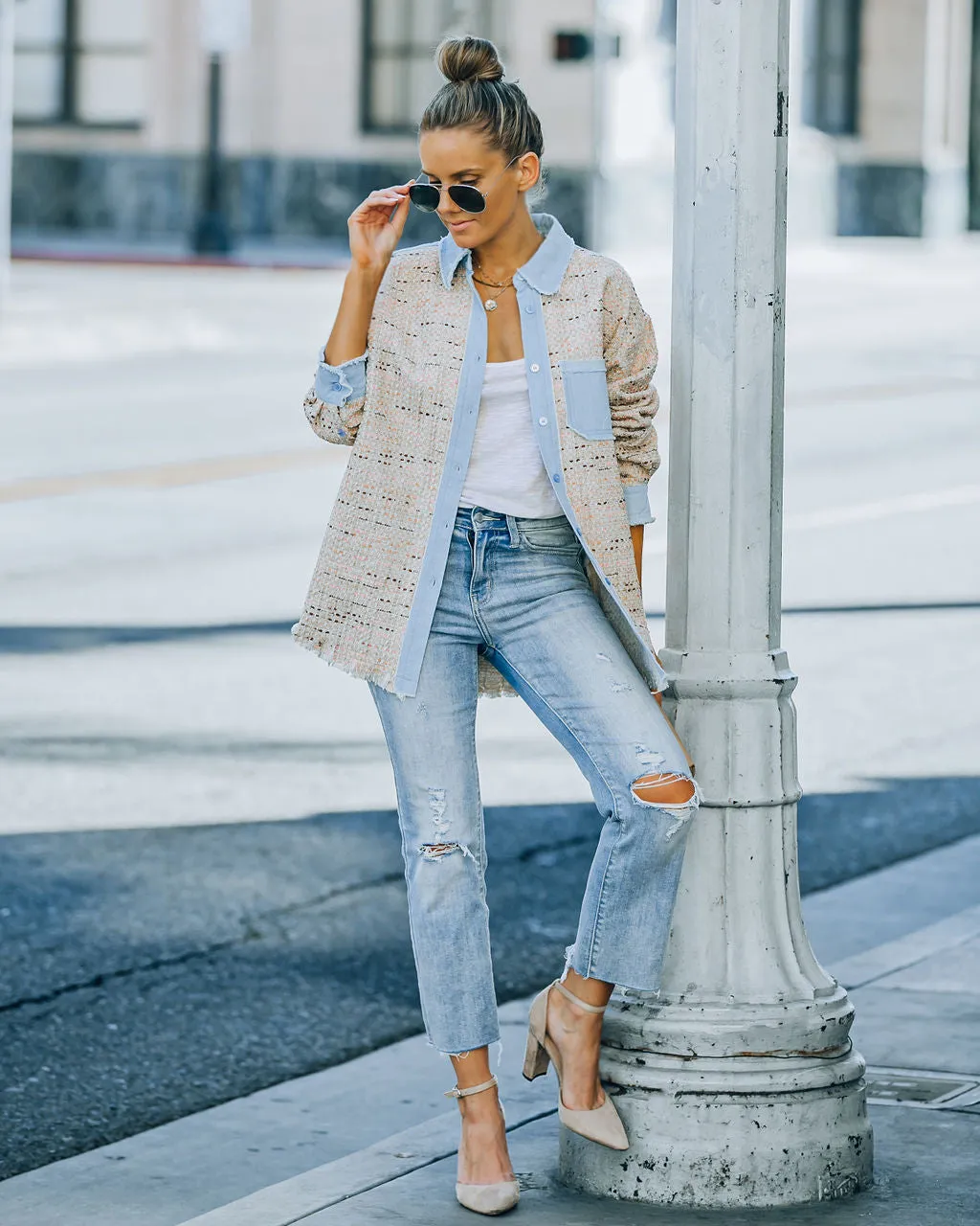 TastyHottie - Garvin Tweed Button Down Shacket - Beige